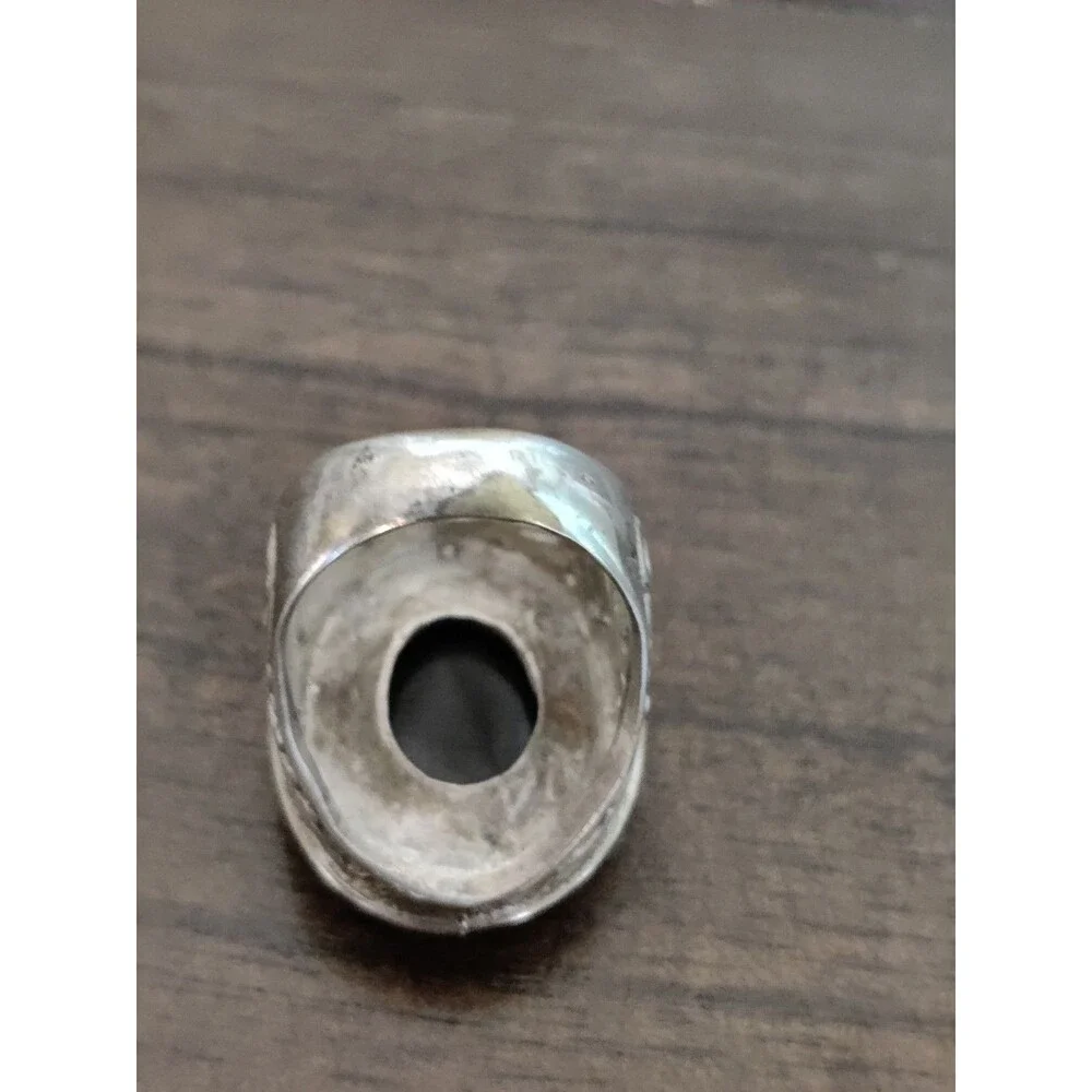 Vintage Coin Silver Abalone Statement Ring Great Details Sz 8
